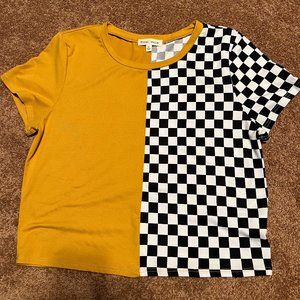 moa moa mustard and black/white checkered crop top